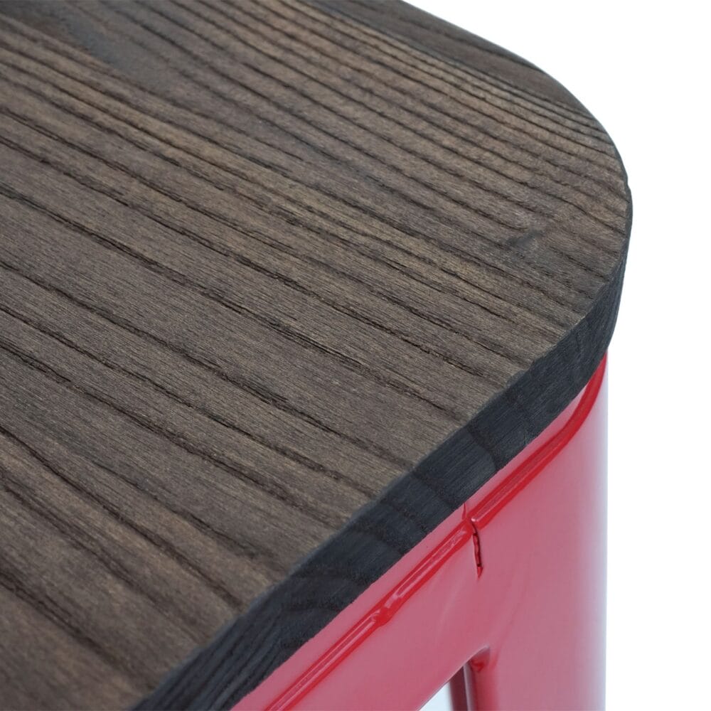 2x Barhocker Metall mit Holz-Sitzflächen Industriedesign ~ rot