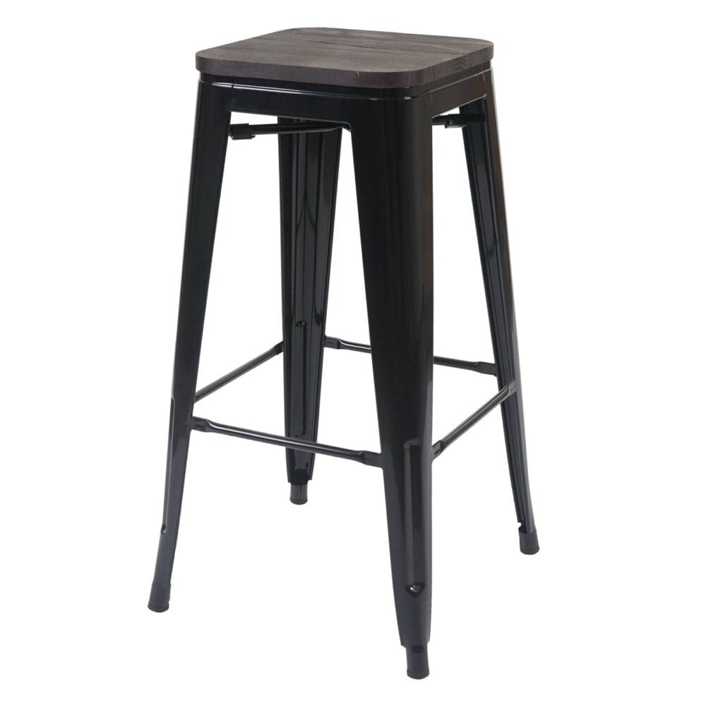 2x Barhocker Metall mit Holz-Sitzflächen Industriedesign ~ schwarz