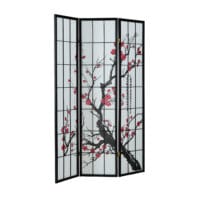 3-teiliger Raumteiler Paravent aus Holz mit Kirschblüten Schwarz