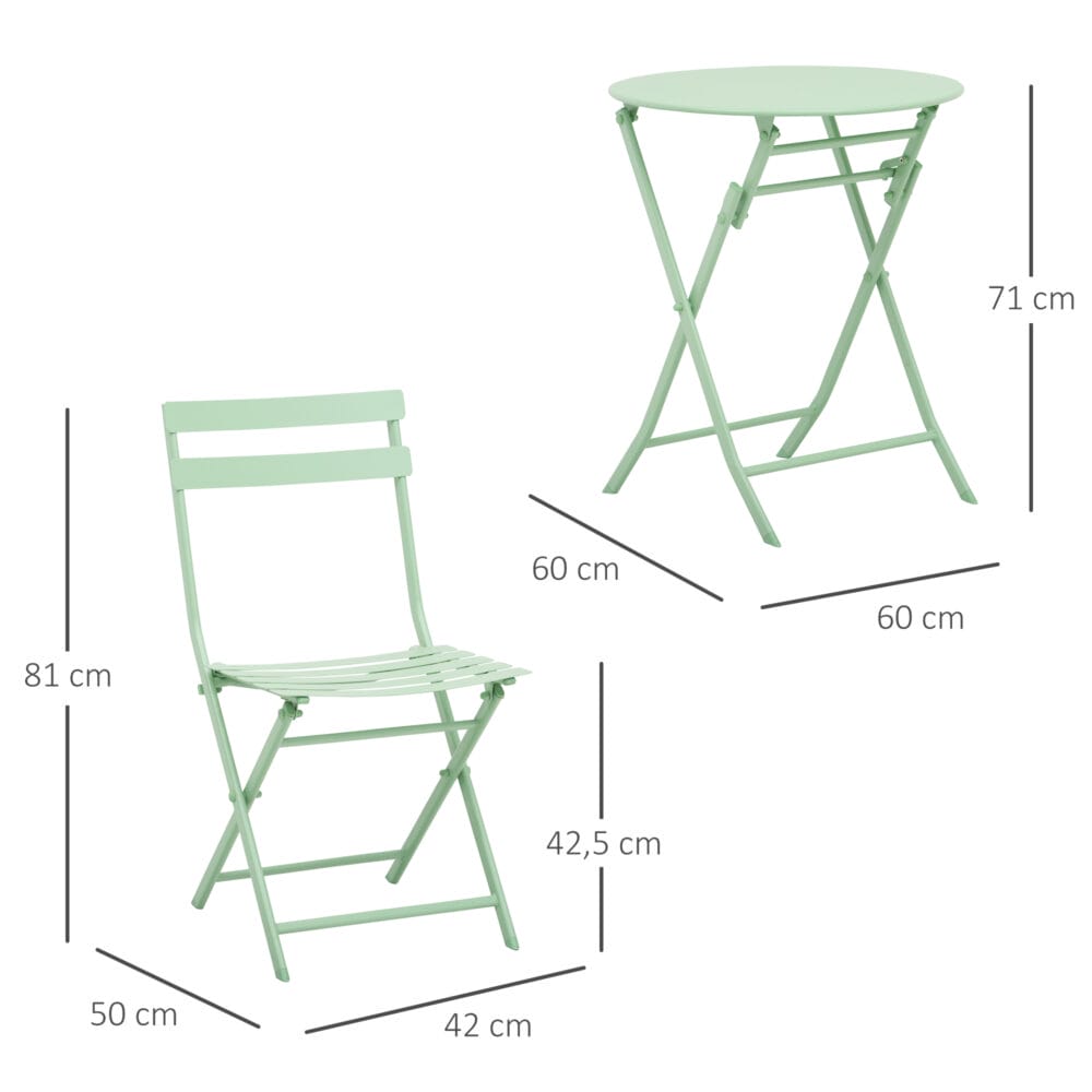 3tlg. Balkonset Bistrotisch Metall mit 2 Stühlen klappbar Mint