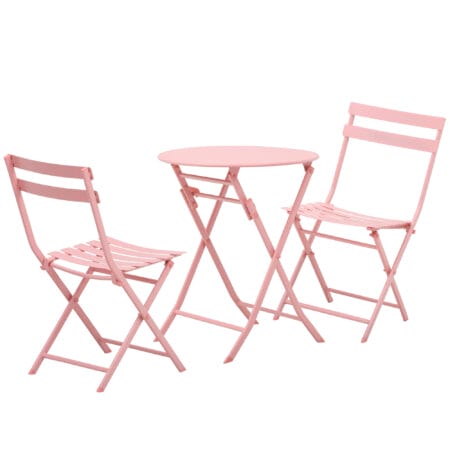 3tlg. Balkonset Bistrotisch Metall mit 2 Stühlen klappbar Rosa