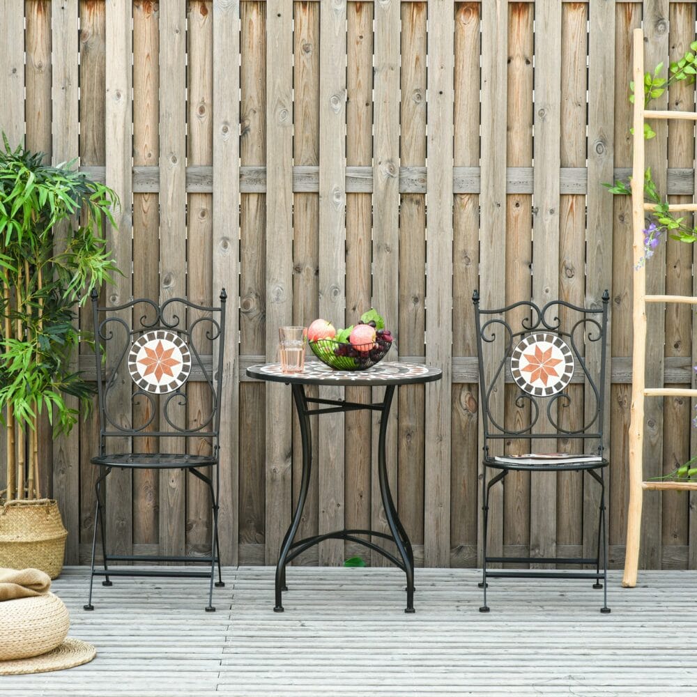 3tlg. Balkonset Mosaiktisch 2x Gartenstuhl klappbar