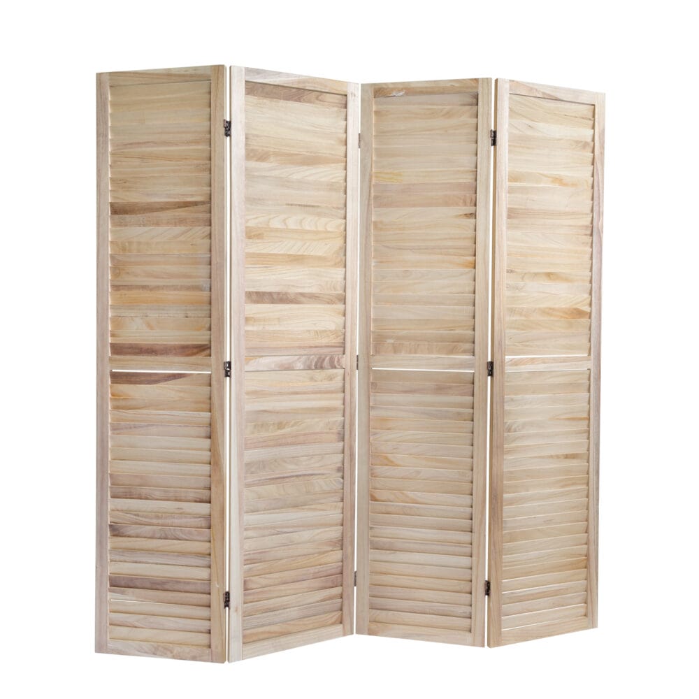 4-teiliger Paravent Raumteiler aus Holz Natur