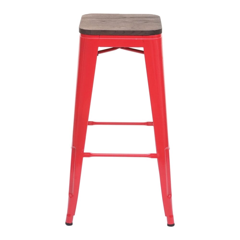 4x Barhocker Metall mit Holz-Sitzflächen Industriedesign ~ rot