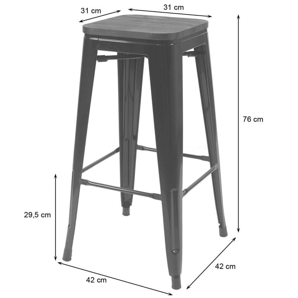 4x Barhocker Metall mit Holz-Sitzflächen Industriedesign ~ schwarz