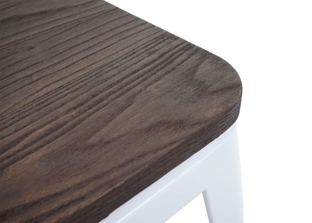 4x Barhocker Metall mit Holz-Sitzflächen Industriedesign ~ weiss