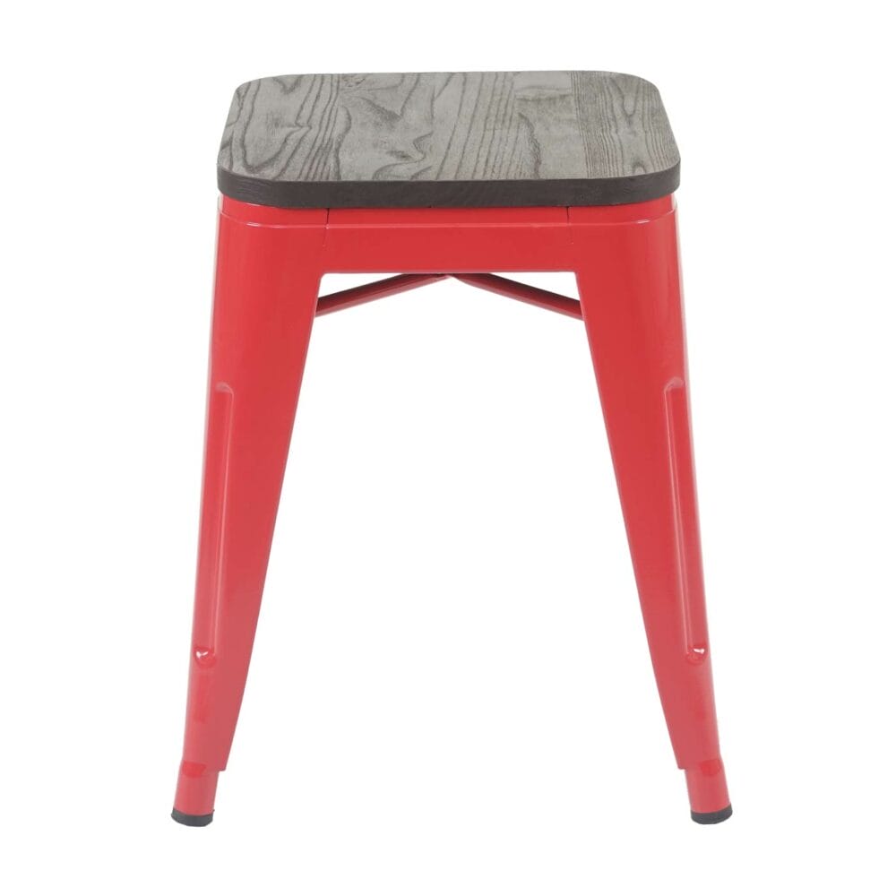 4x Hocker Sitzhocker Metall mit Holz Sitz Industriedesign stapelbar rot