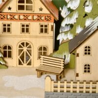 Adventskalender Holz Dorf mit Lichter 45 cm x 13 cm x 43 cm