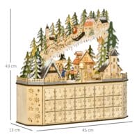 Adventskalender Holz Dorf mit Lichter 45 cm x 13 cm x 43 cm