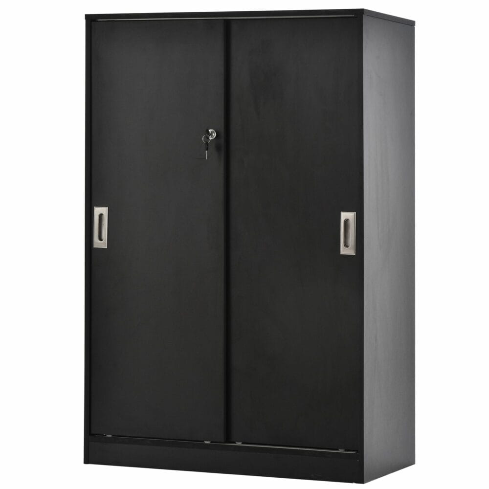 Aktenschrank Büroschrank mit 3 Regalen und 2 Türen schwarz