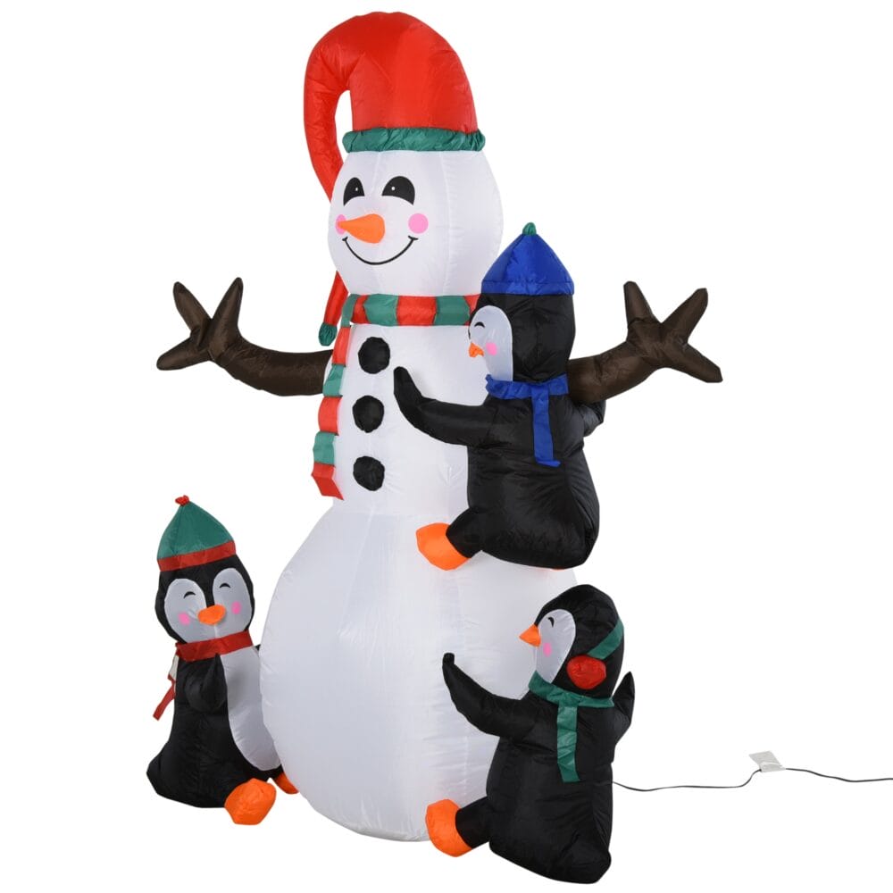 Aufblasbarer LED-Schneemann mit 3 Pinguinen 180cm