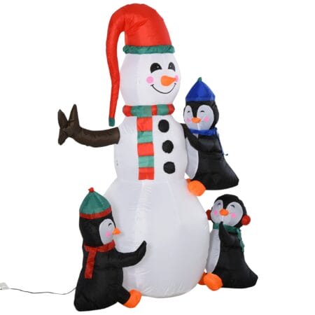 Aufblasbarer LED-Schneemann mit 3 Pinguinen 180cm