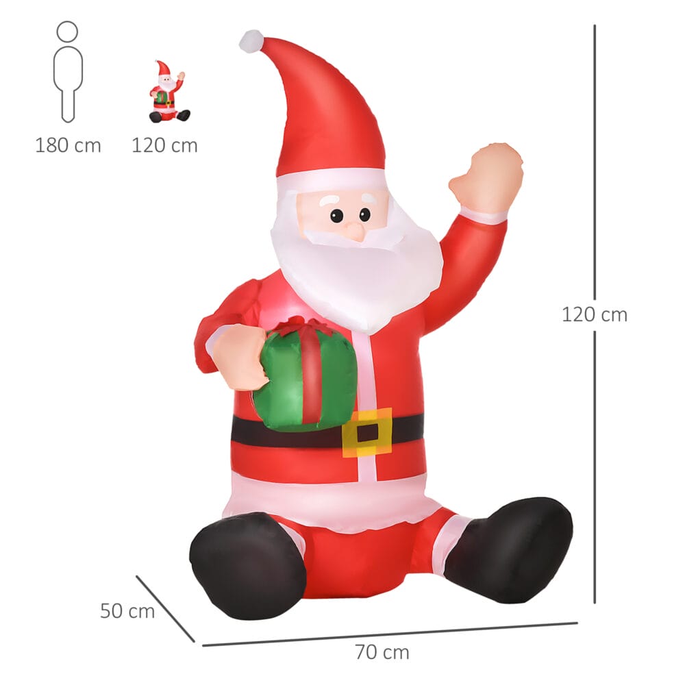 Aufblasbarer LED-Weihnachtsmann 120cm Sitzend mit Geschenk