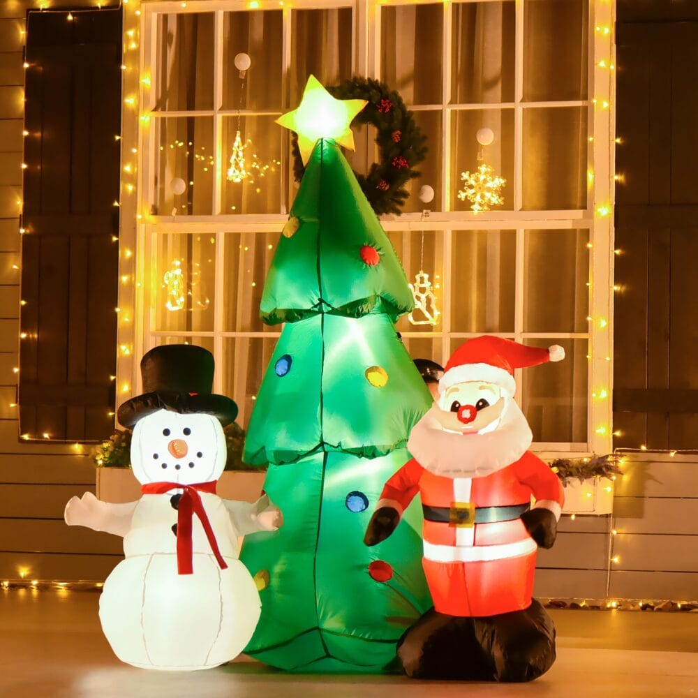 Aufblasbarer Schneemann mit Weihnachtsmann und Tannenbaum 185cm