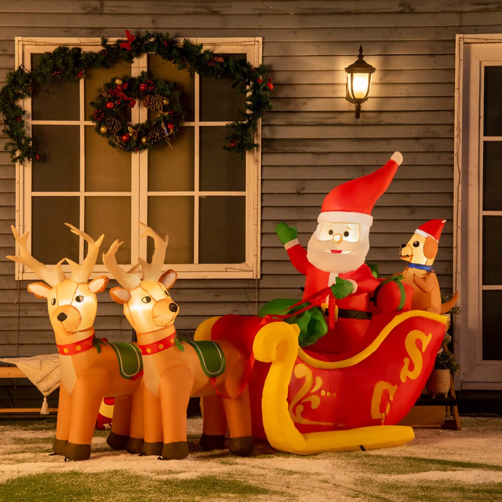 Aufblasbarer XXL Weihnachtsmann mit Schlitten 230cm LED Lichter
