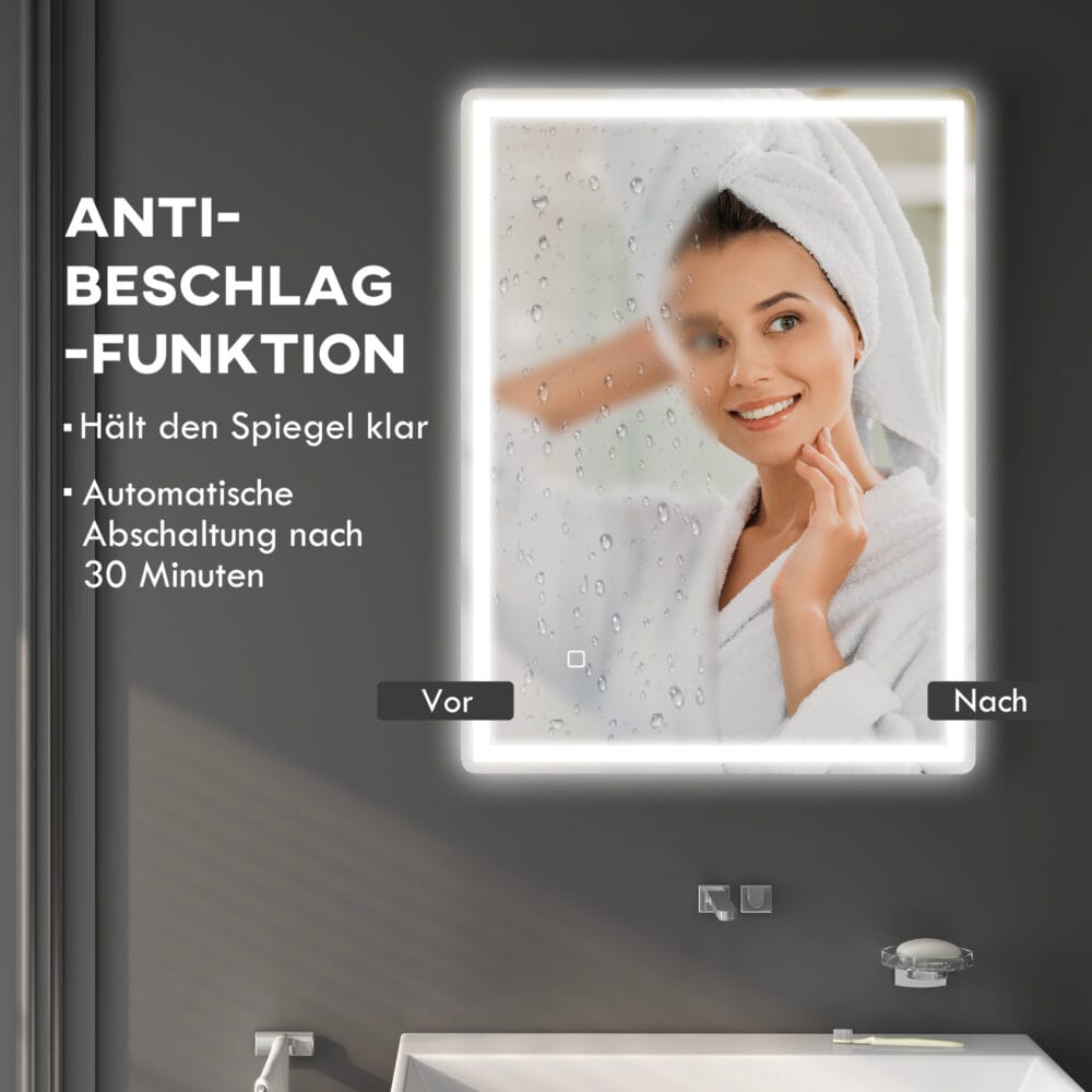 Badspiegel mit Beleuchtung LED 80x60cm Touchschalter