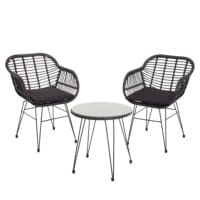 Balkon-Set Rattan 2x Stuhl und Tisch anthrazit