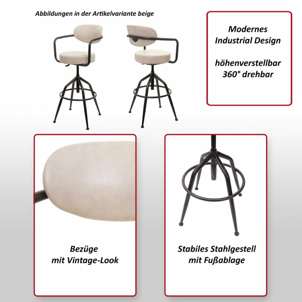 Barhocker Industrial Wildleder-Optik vintage beige JAM-H10