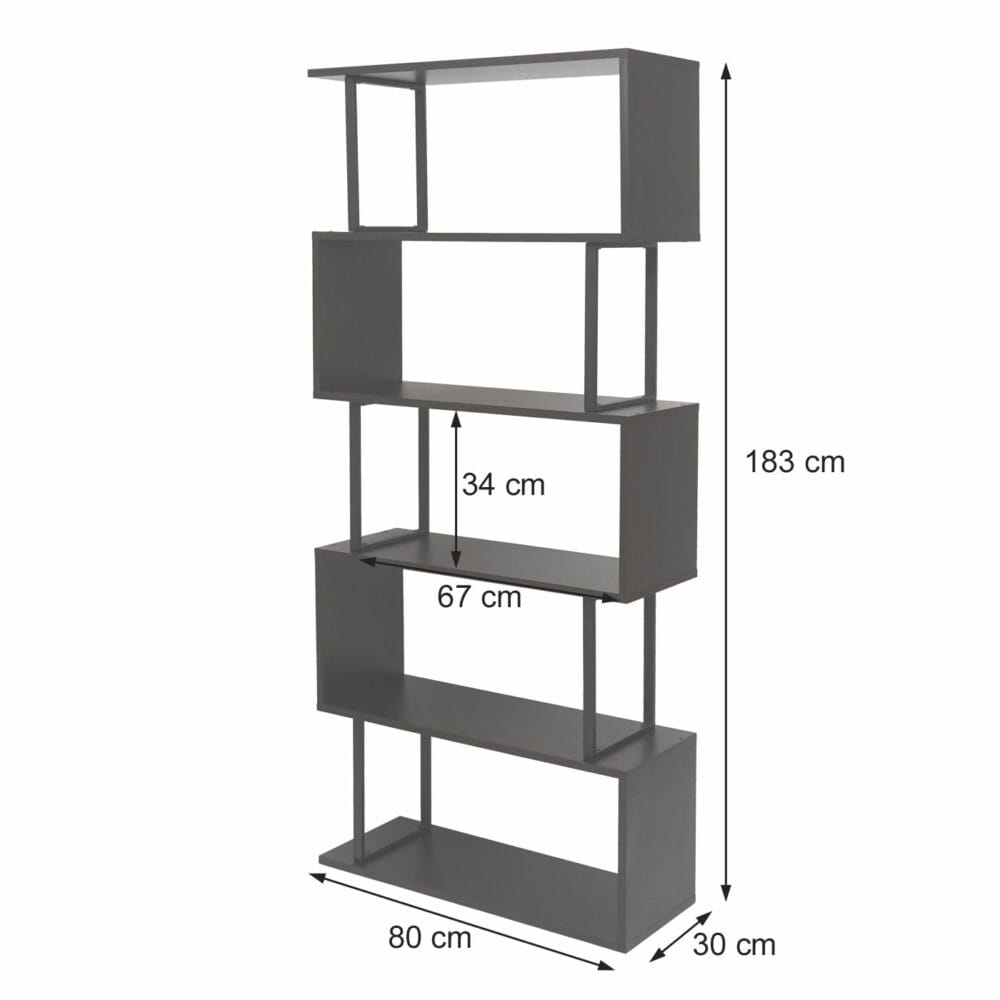 Bücherregal Dohna 183x80cm 3D-Struktur 5 Ebenen schwarz Metall