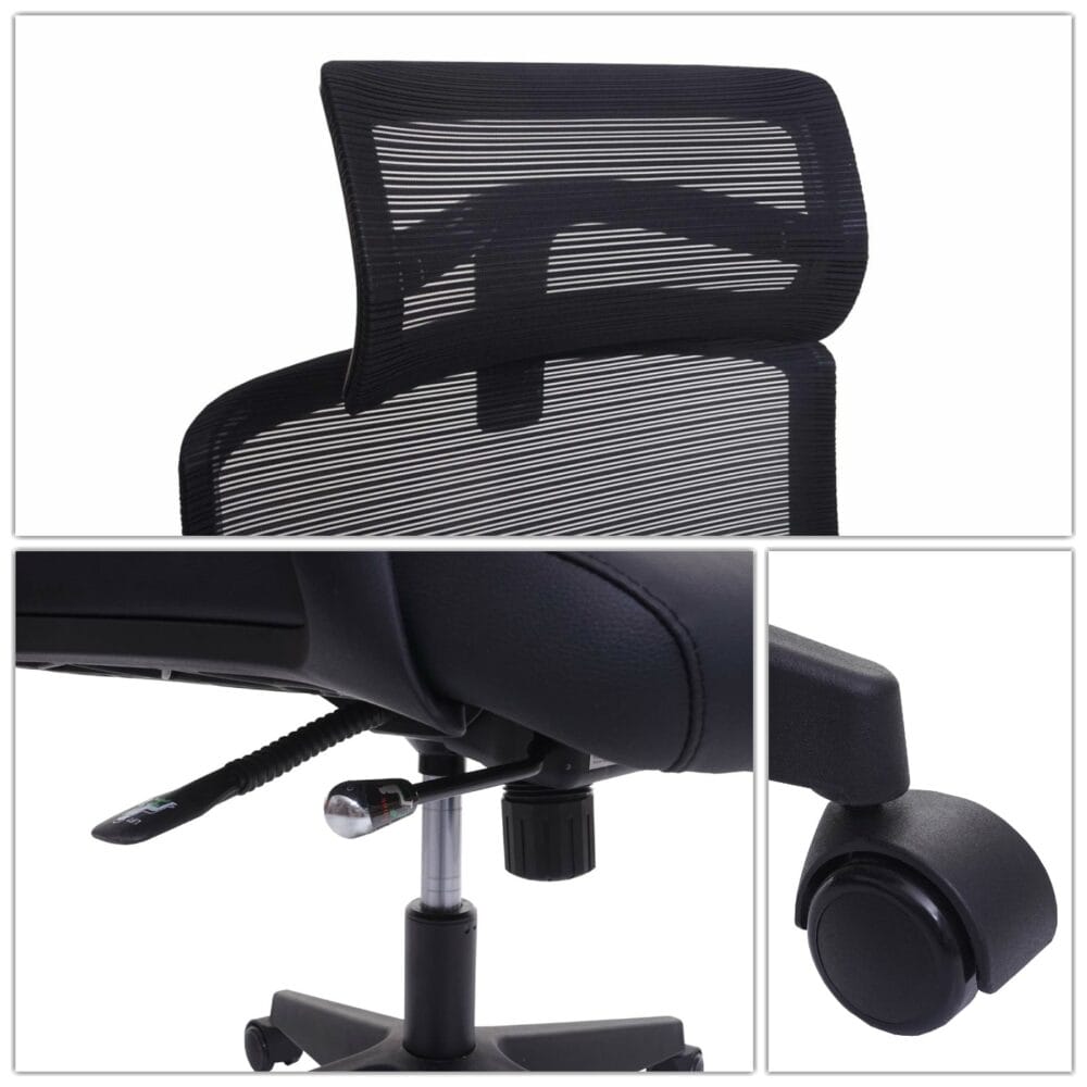 Bürostuhl JAM-J52 ergonomisch mit Kopfstütze Kunstleder schwarz
