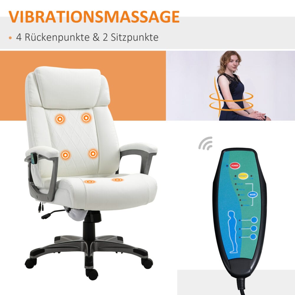 Bürostuhl mit 6 Massagepunkte ergonomisch Kunstleder Weiss