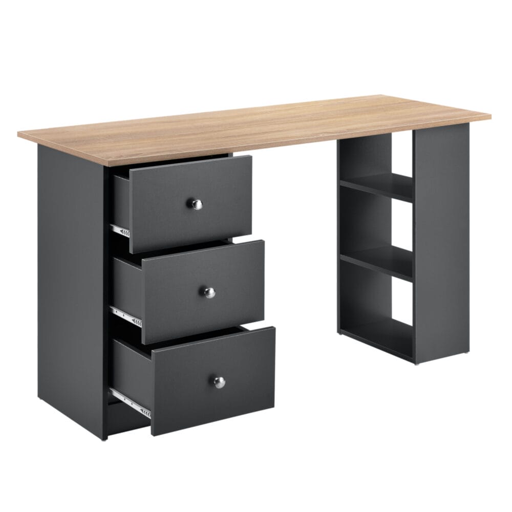 Schreibtisch Lemberg 120x50x72 cm mit Schubladen und Regal Holz