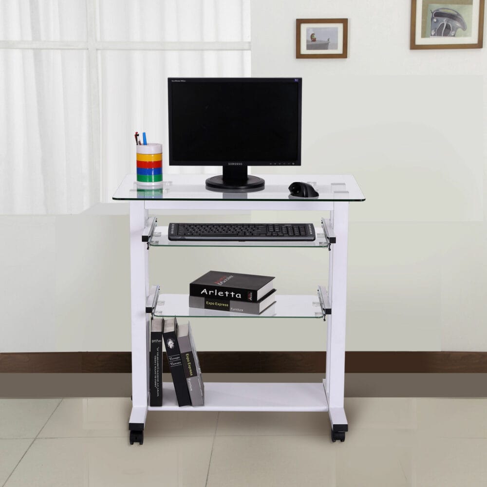 Computertisch Schreibtisch Bürotisch Hartglas und Auszügen