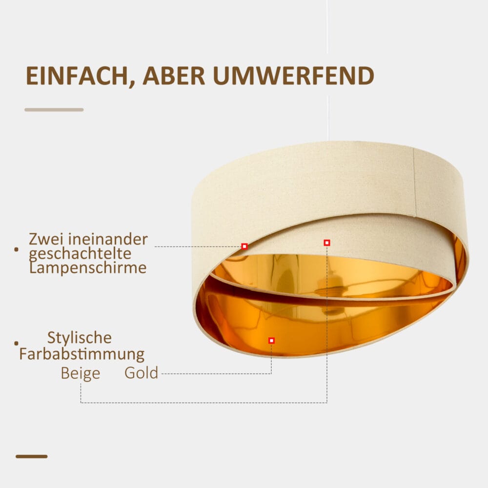 Deckenlampe Hängelampe modern Beige+Gold 50cm