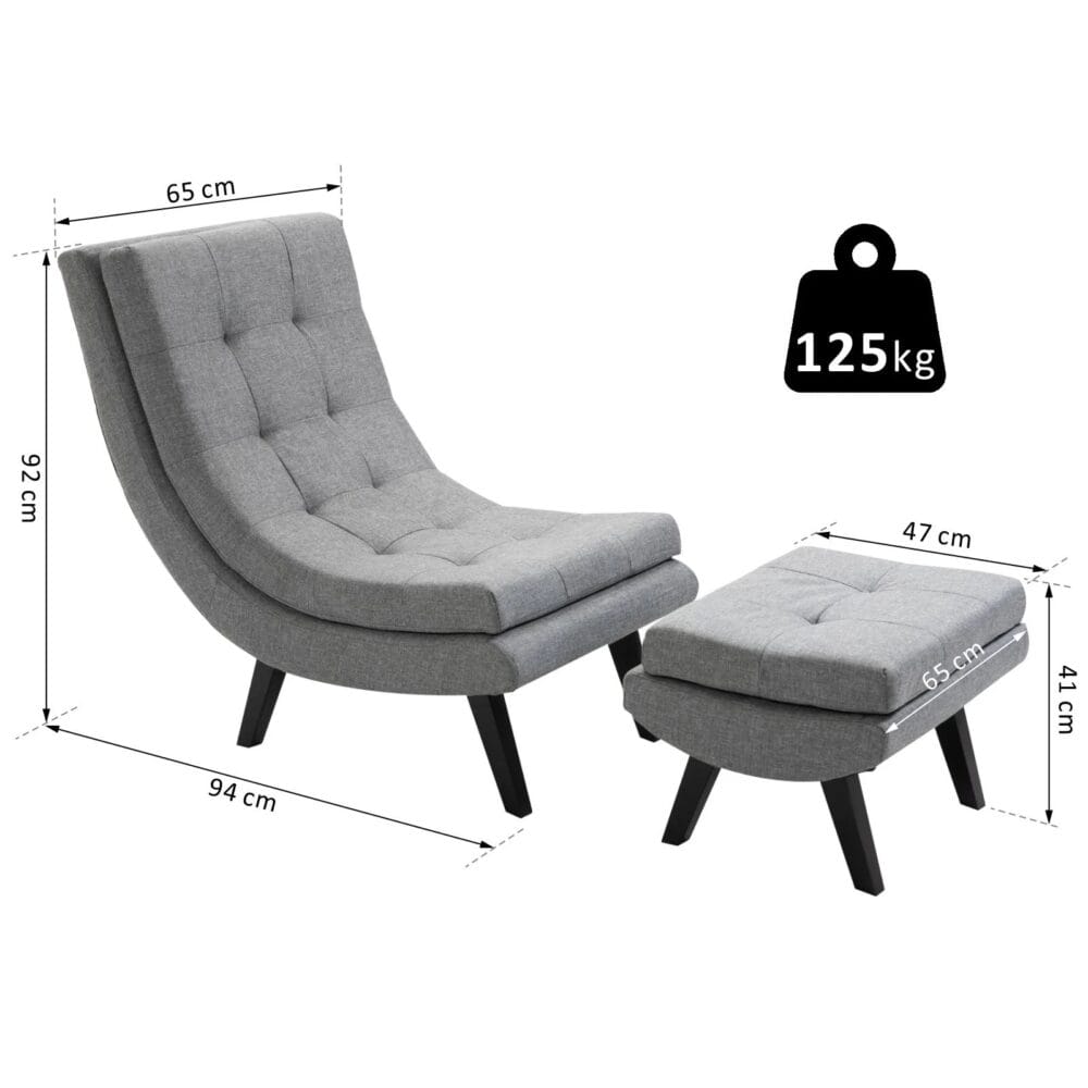 Design Sessel Textil mit Fusshocker grau
