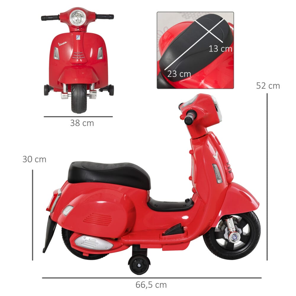 Elektro-Kindermotorrad Vespa mit Stützrädern rot