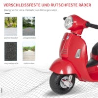Elektro-Kindermotorrad Vespa mit Stützrädern rot