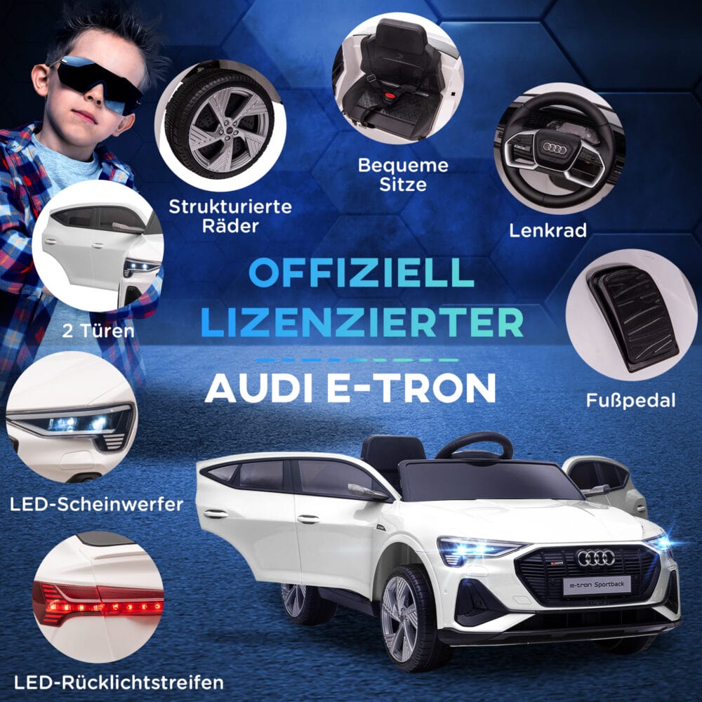 Elektroauto Kinderauto Audi e-tron lizenziert Weiss