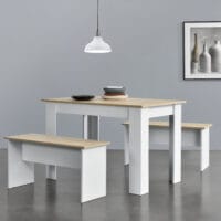 Tisch- und Bank Set Hokksund 110x70cm mit 2 Bänken Weiss/Eiche
