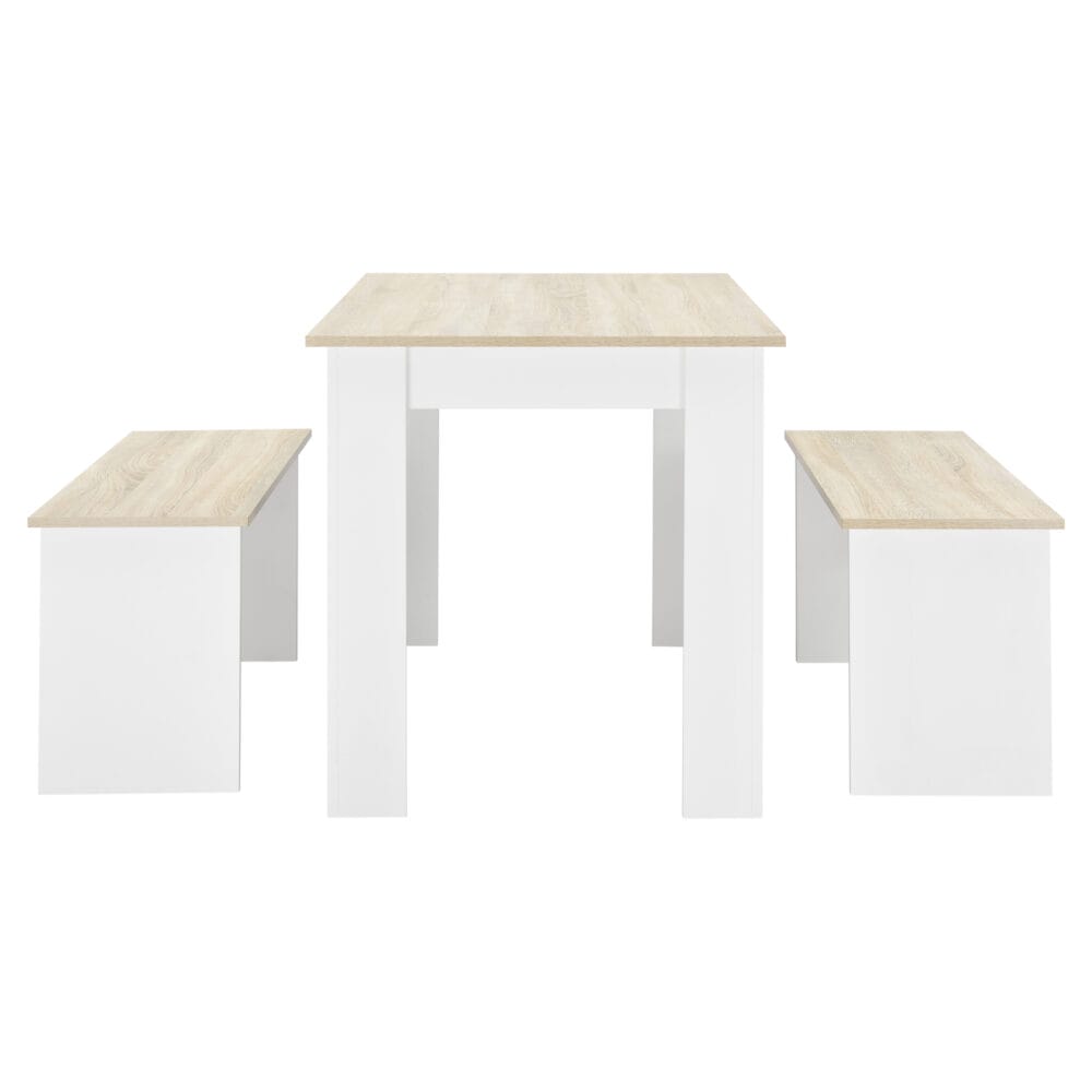 Tisch- und Bank Set Hokksund 110x70cm mit 2 Bänken Weiss/Eiche