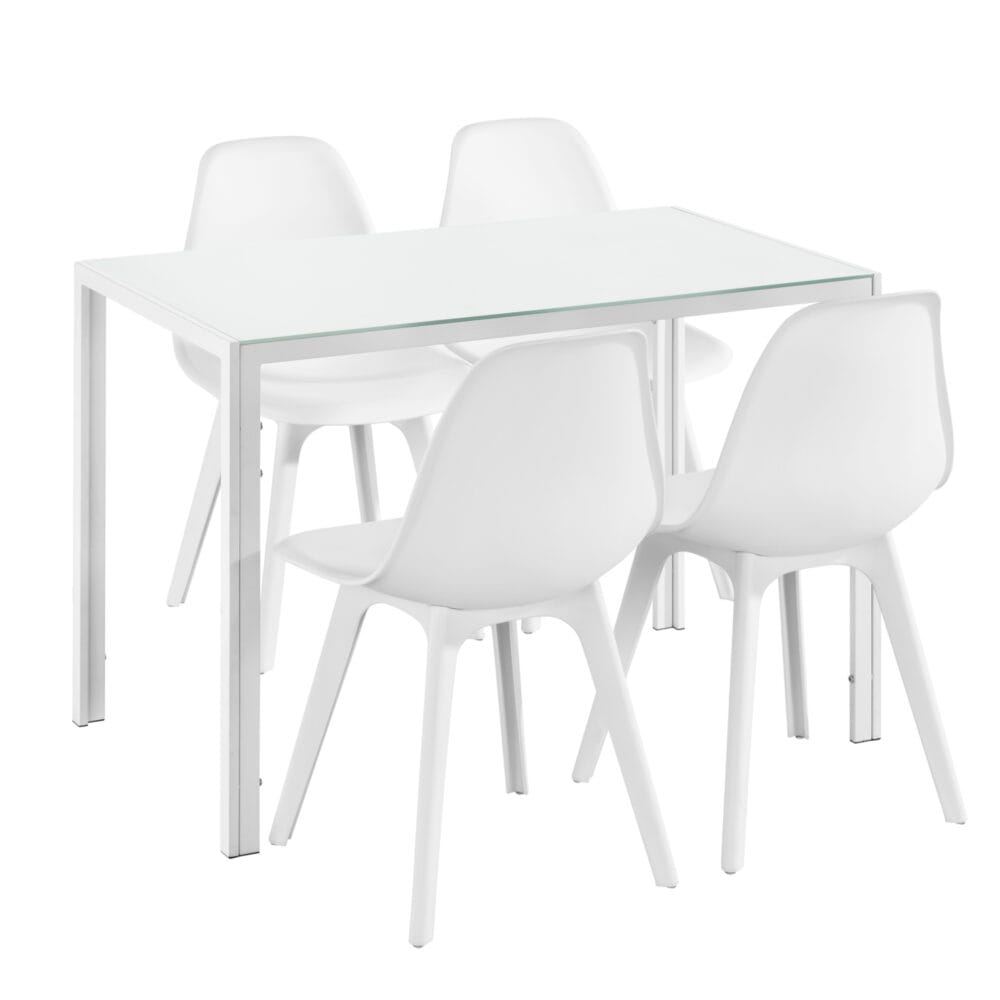 Esstisch mit 4 Stühlen Stathelle 105x60x75 cm Weiss Glasplatte