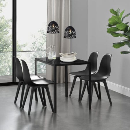 Esstisch mit 4 Stühlen Stathelle 105x60x75 cm Schwarz Glasplatte