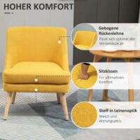Esszimmerstuhl Polstersessel Leinen-Touch Holz Gelb