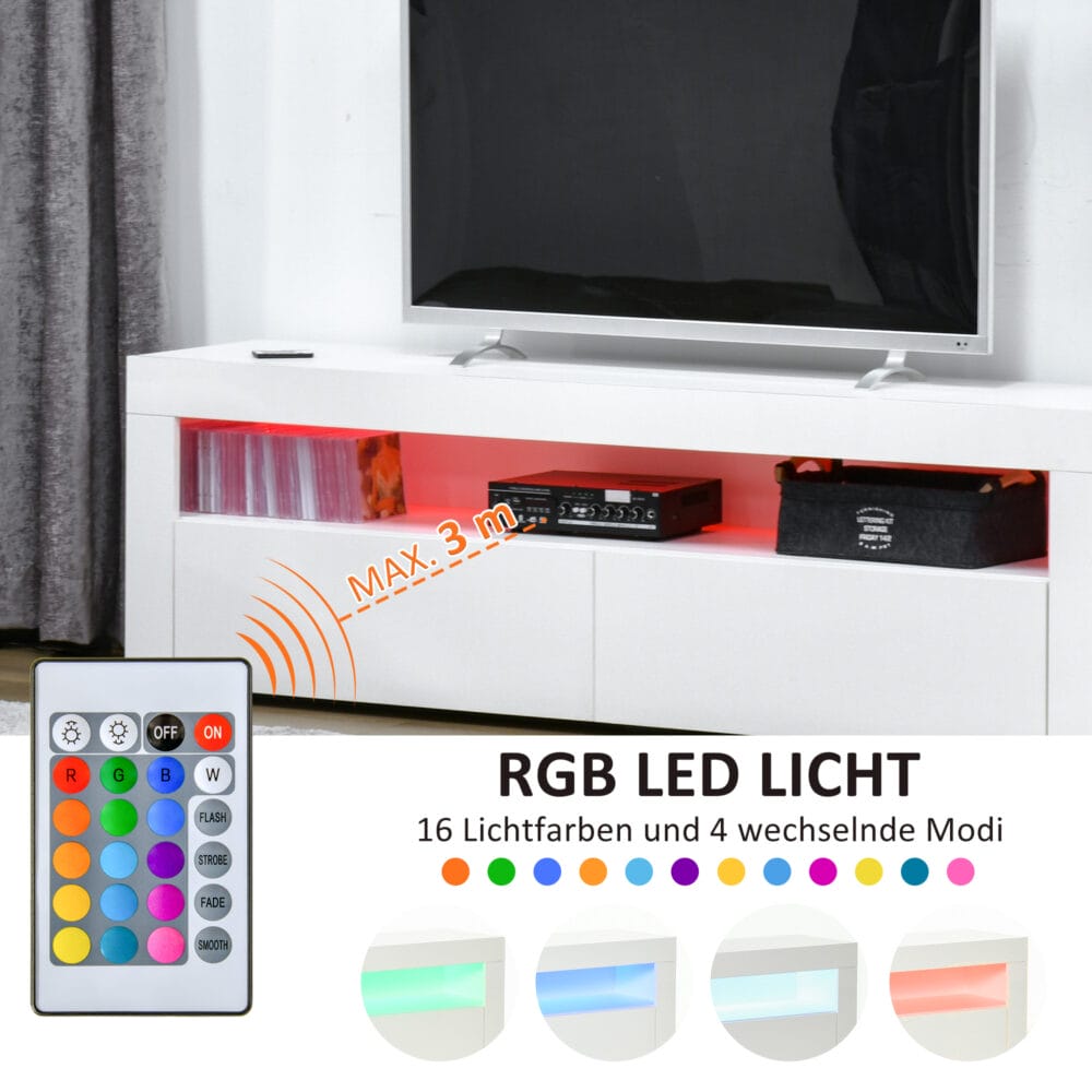 Fernsehtisch mit LED-Lichtleiste Farbwechsel 160x35x50cm weiss