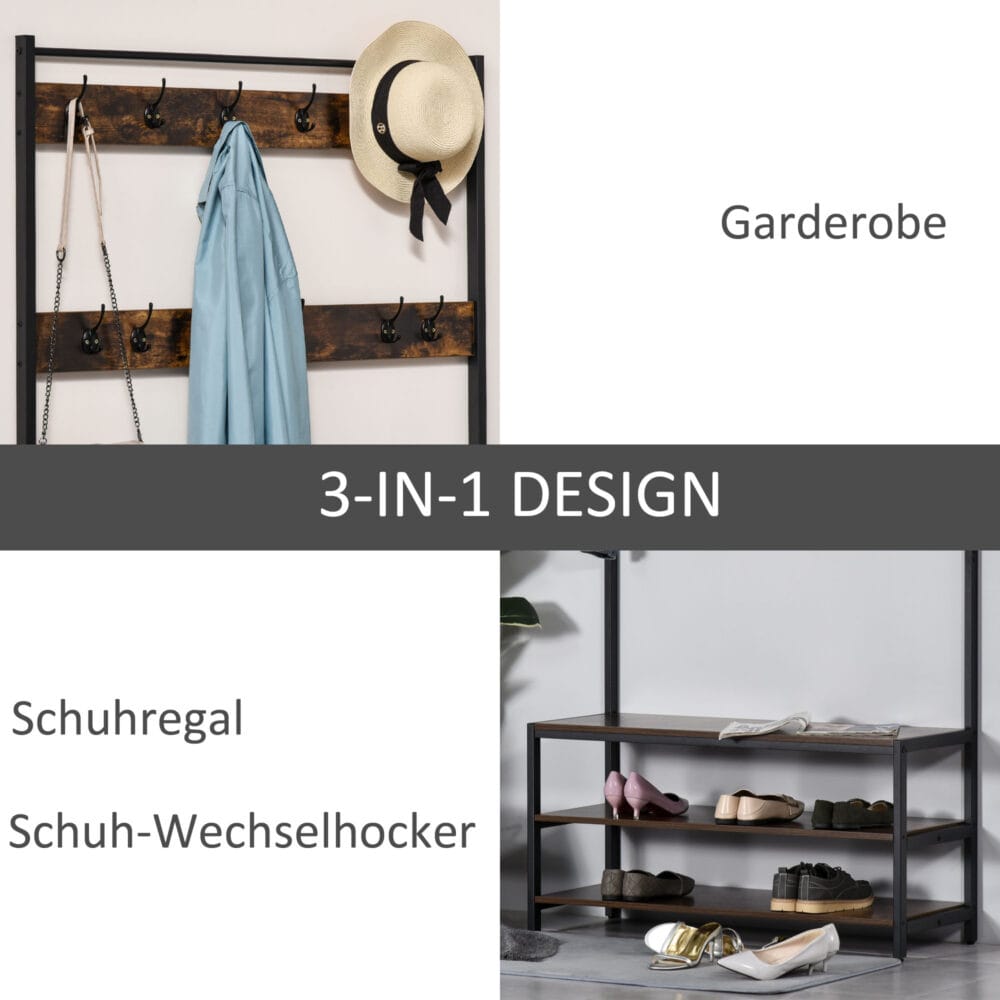 Garderobenständer Schuhregal Sitzbank Industrie Design 12 Haken