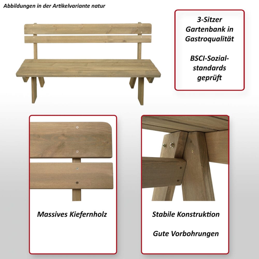 Gartenbank Holzbank Gastro-Qualität Massiv-Holz 148cm natur