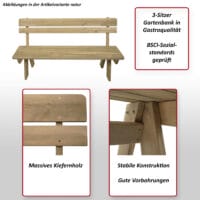 Gartenbank Holzbank Gastro-Qualität Massiv-Holz 148cm weiss