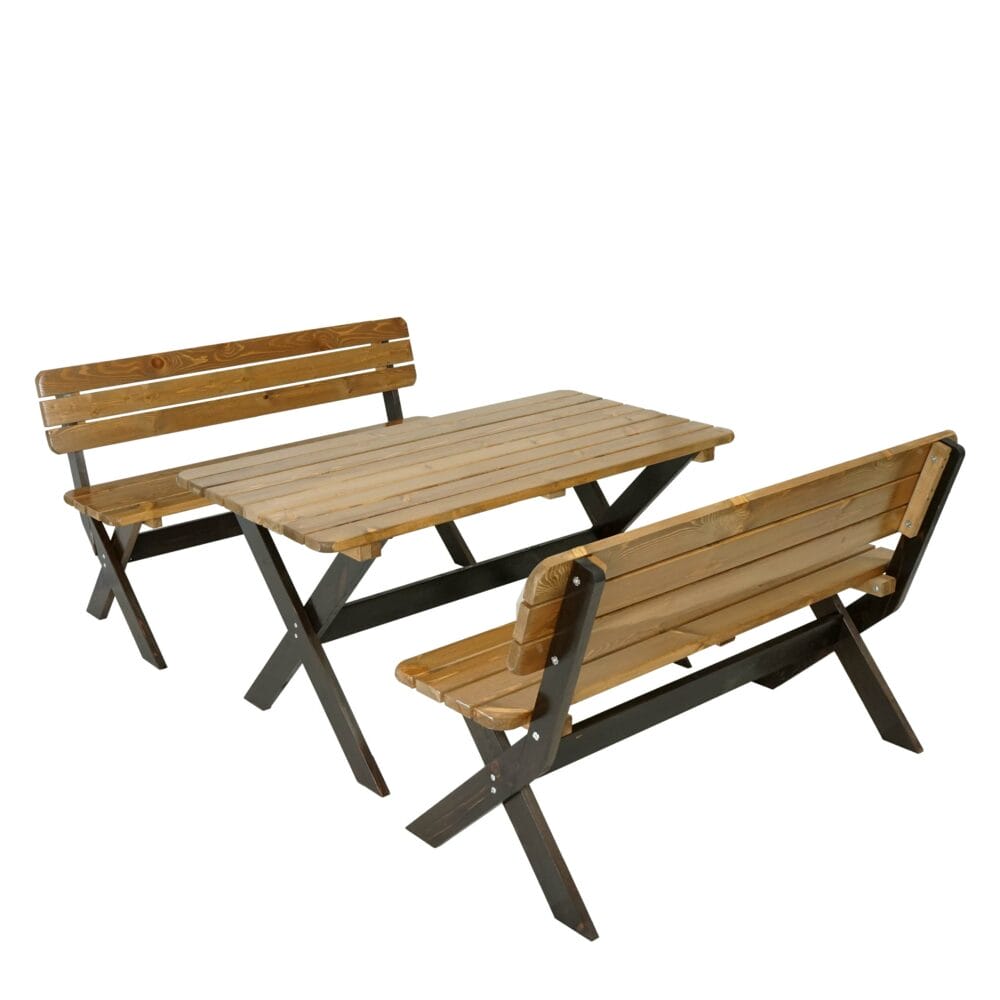 Gartengarnitur JAM-J83 Massiv-Holz FSC-zertifiziert 2x Bank + Tisch
