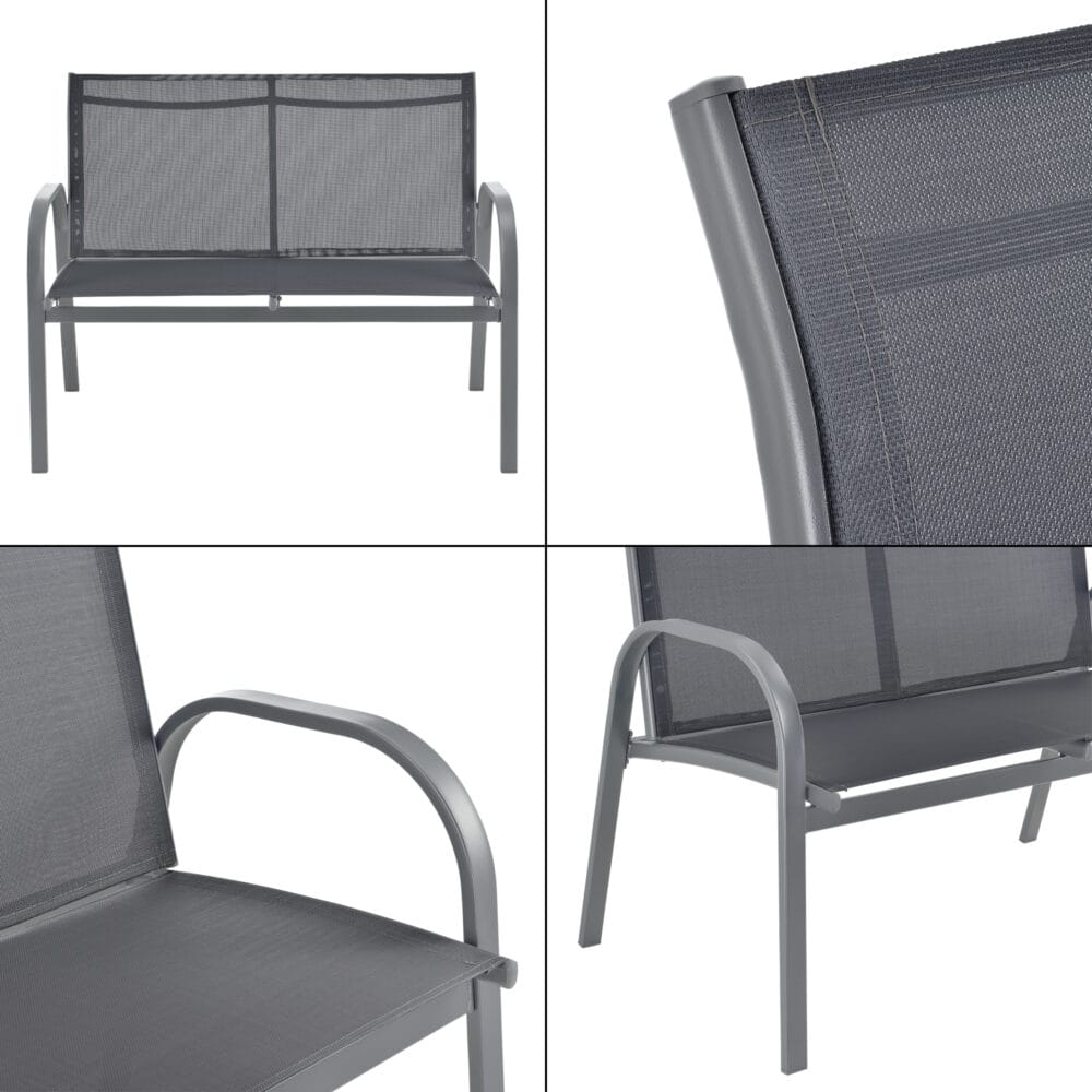Gartenmöbel-Set Gagra Stühle mit Sitzbank und Tisch Dunkelgrau