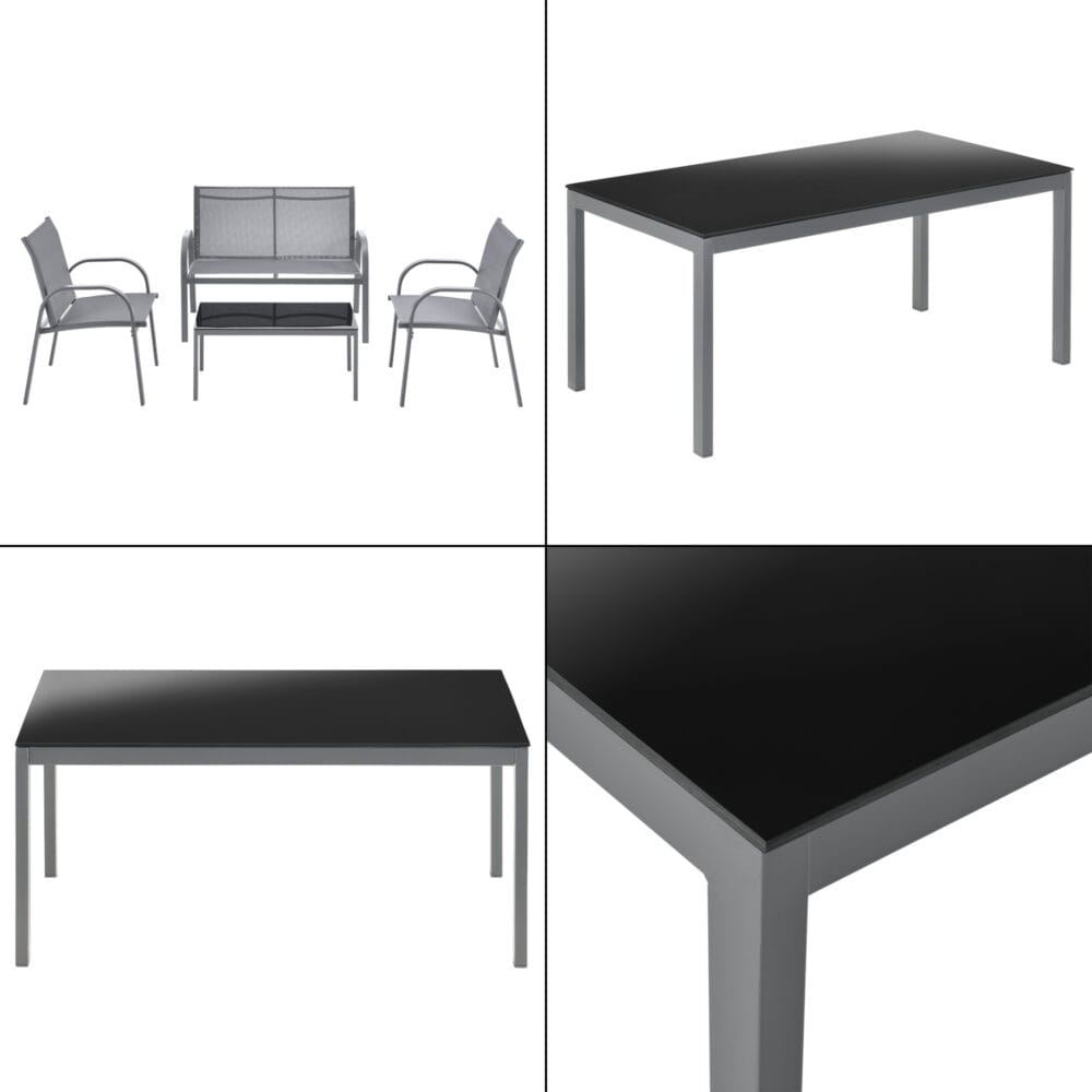 Gartenmöbel-Set Gagra Stühle mit Sitzbank und Tisch Hellgrau