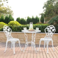 Gartenmöbelset Wakefield Tisch rund mit 2 Stühlen Gusseisen Weiss