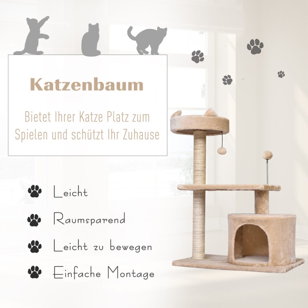 Katzenbaum mit Hängebett 3-Stock 60x40x81cm