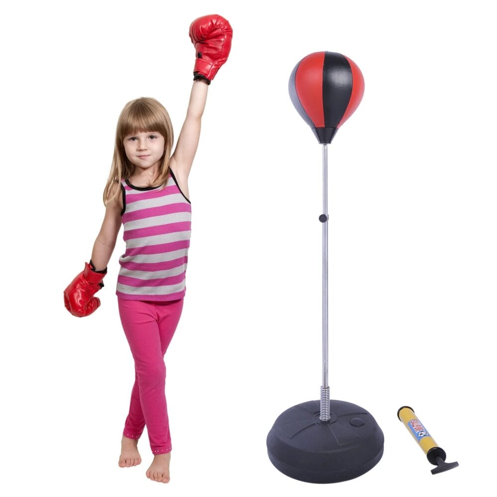 Kinder Boxsack Punchingball stehend mit Handschuhen und Pumpe