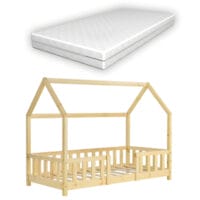 Kinderbett Sisimiut 70x140 cm mit Matratze und Rausfallschutz Holz