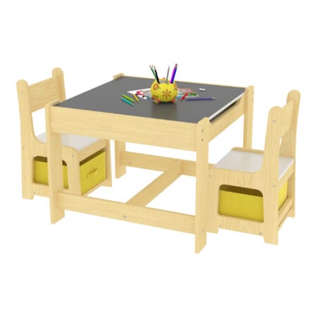 Kindertisch mit 2 Stühlen Irixoa mit Boxen Natur