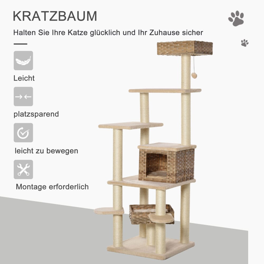 Kratzbaum Kletterbaum mit Katzenhöhle 55x55x174cm